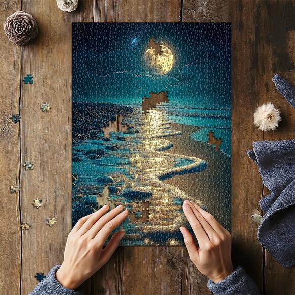 Beach Jigsaw Puzzle 1000 Pieces, Ocean Moonlit Serenade Adult 50 x 70 New sealed - Picture 4 of 6